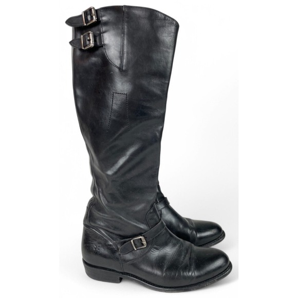 Frye Black Heeled Boots with Buckle Details - Picture 1 of 15